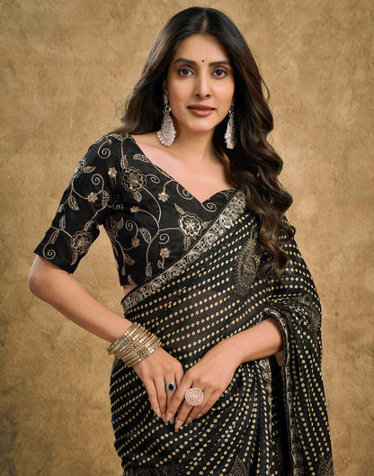 Black Chiffon Printed Bandhani Saree