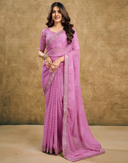 Light Pink Georgette Printed Bandhani Saree