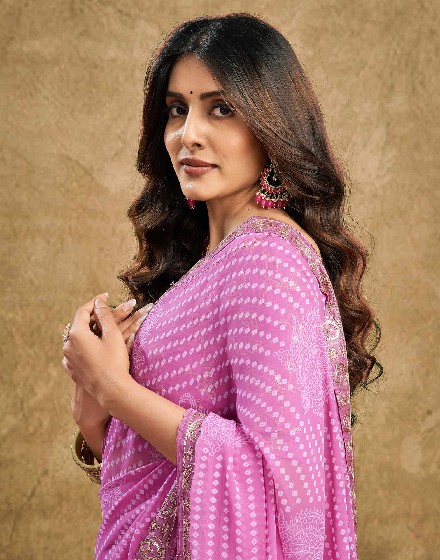 Light Pink Georgette Printed Bandhani Saree