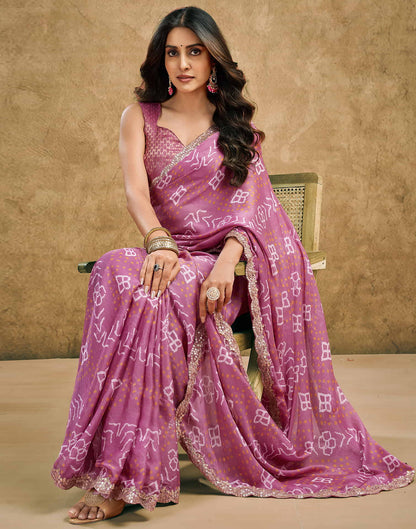 Dusty Pink Chiffon Printed Bandhani Saree