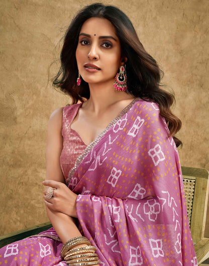 Dusty Pink Chiffon Printed Bandhani Saree