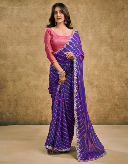 Violet Chiffon Printed Leheriya Saree