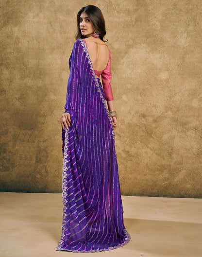 Violet Chiffon Printed Leheriya Saree