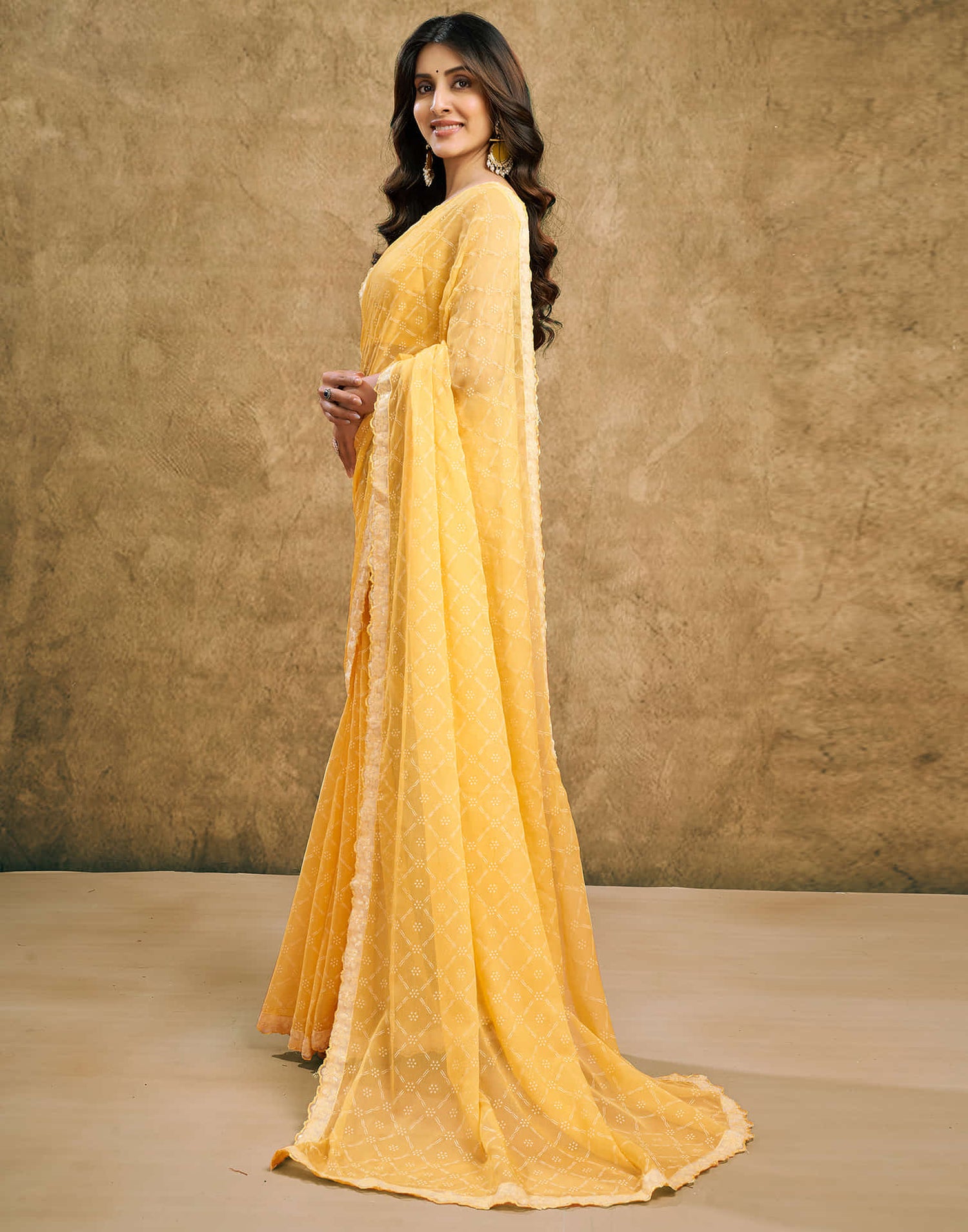 Light Yellow Chiffon Printed Saree