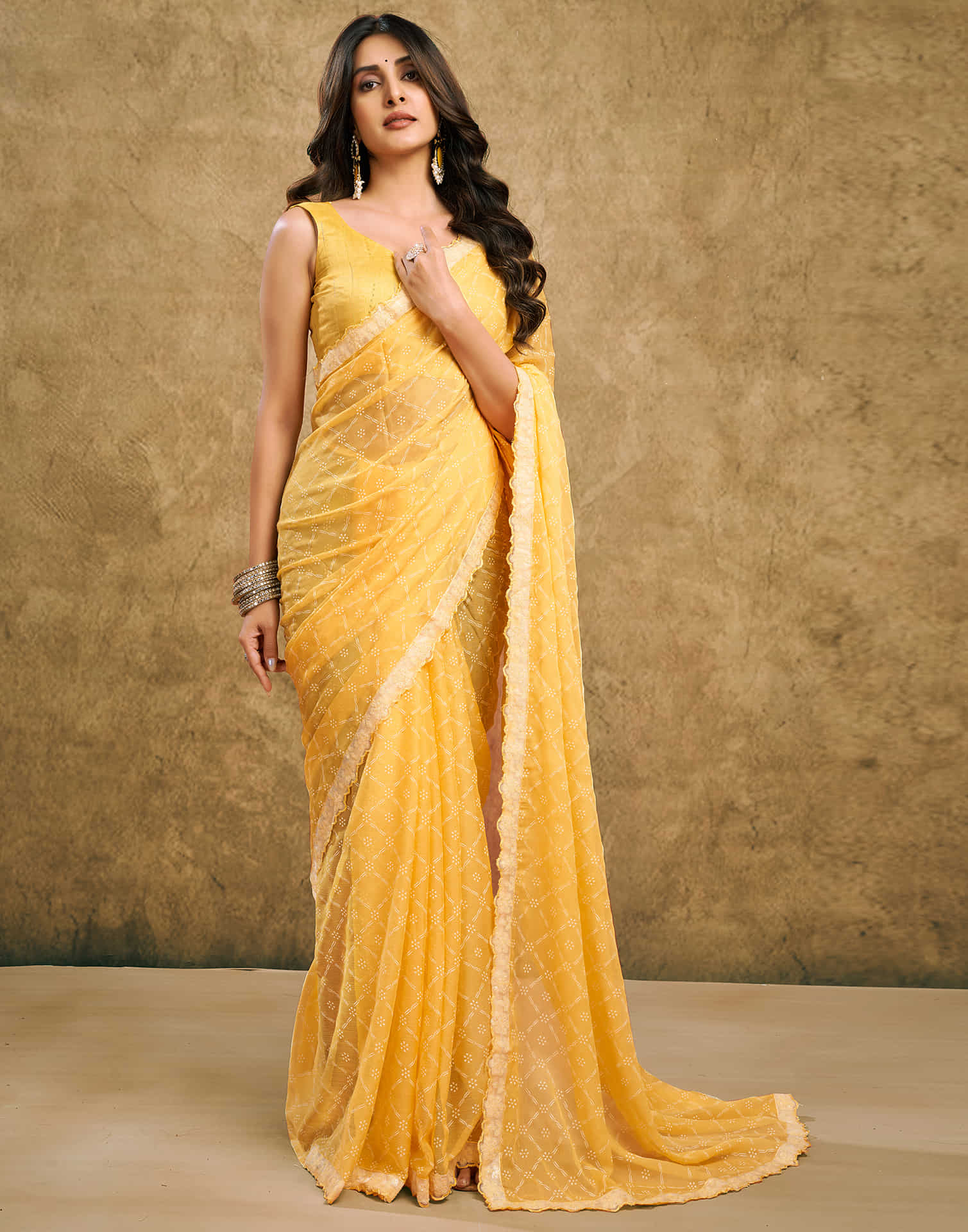 Light Yellow Chiffon Printed Saree