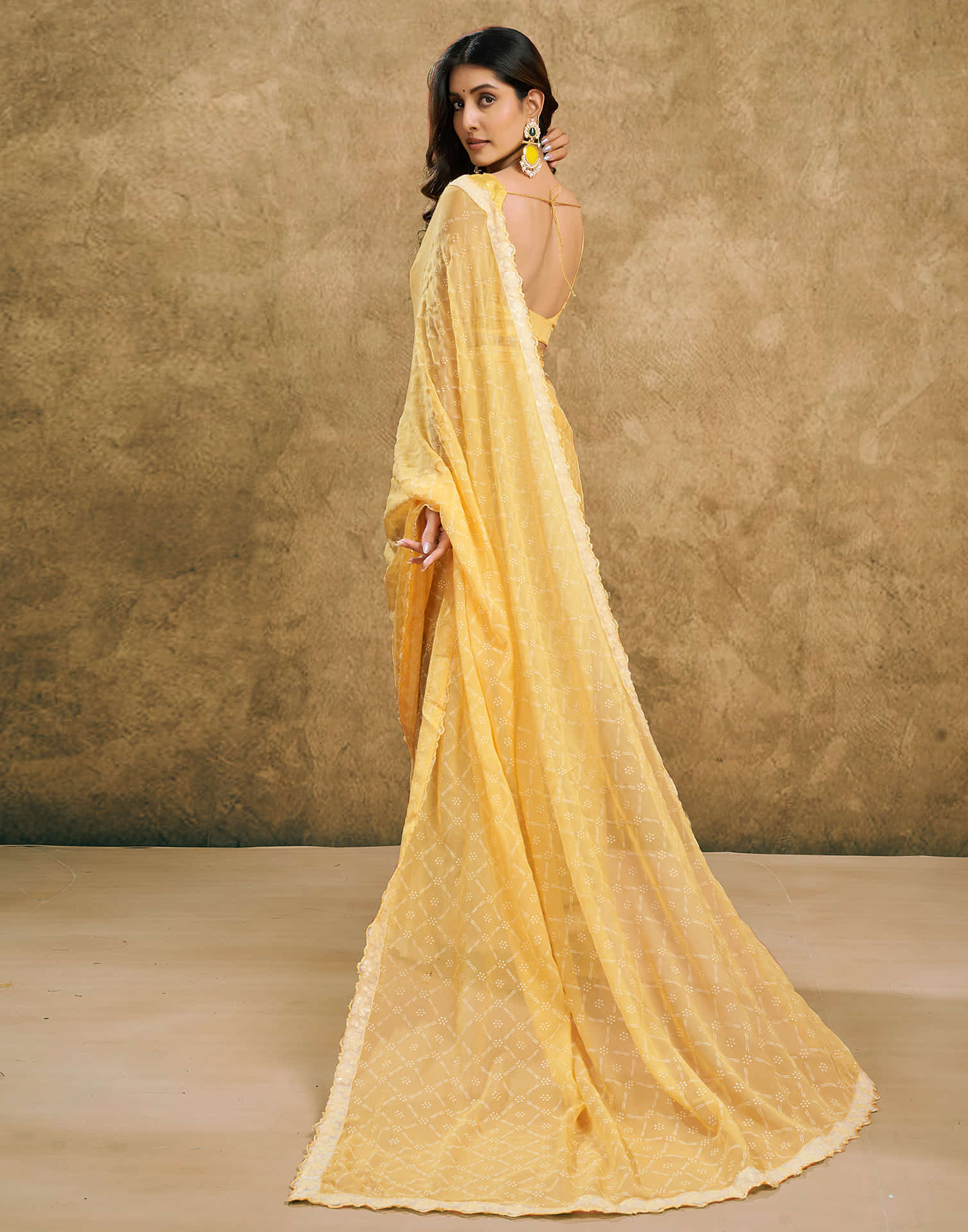 Light Yellow Chiffon Printed Saree