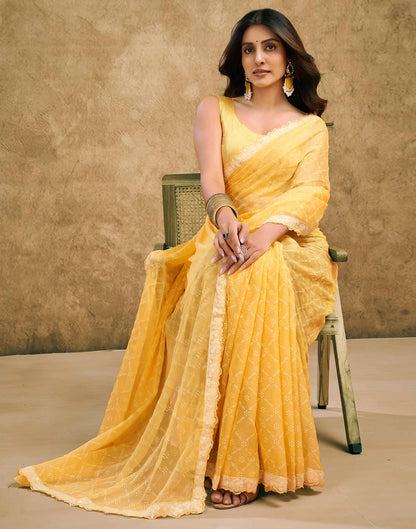 Light Yellow Chiffon Printed Saree