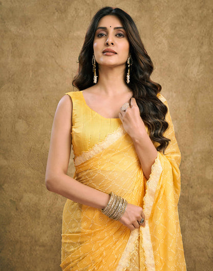 Light Yellow Chiffon Printed Saree