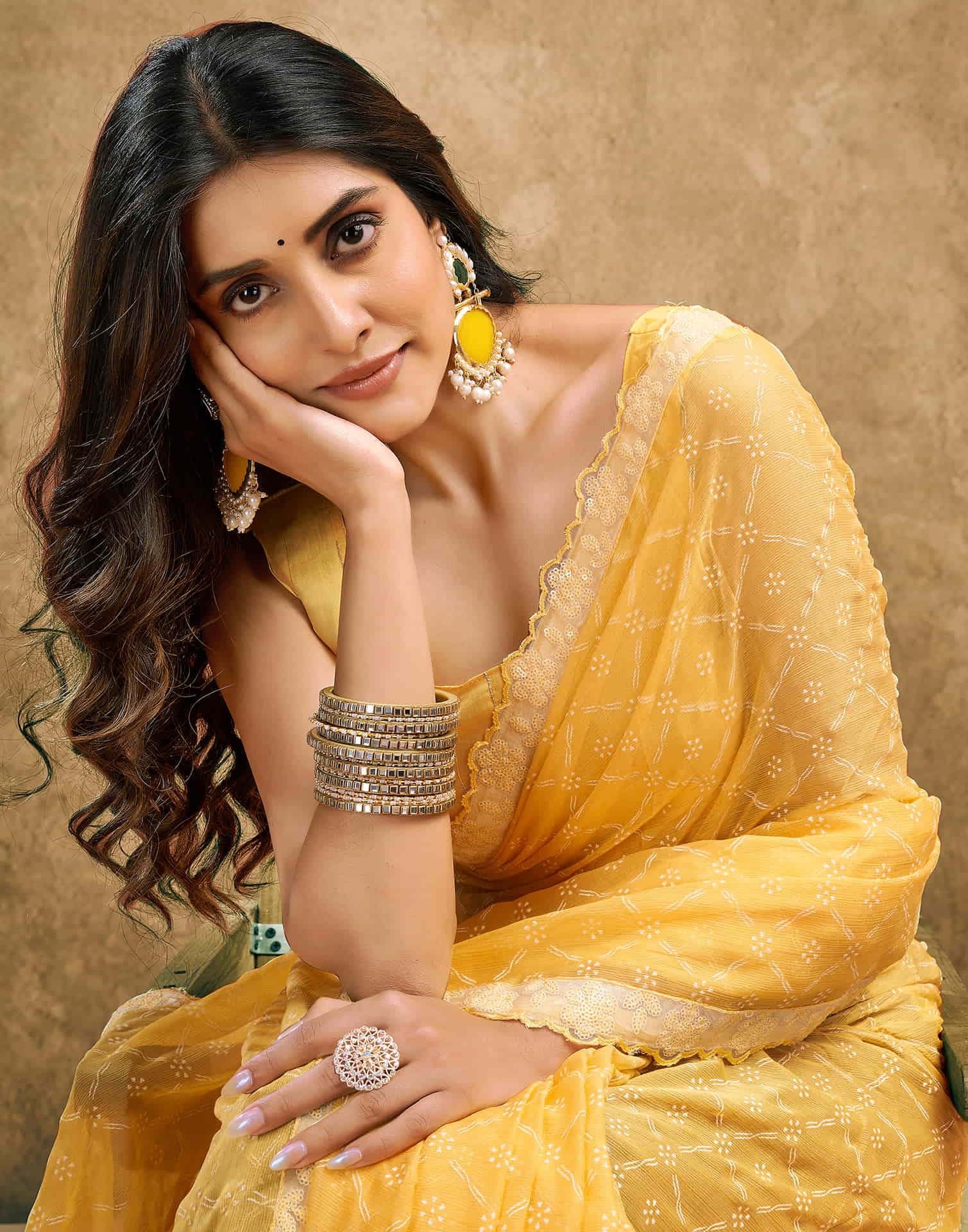 Light Yellow Chiffon Printed Saree