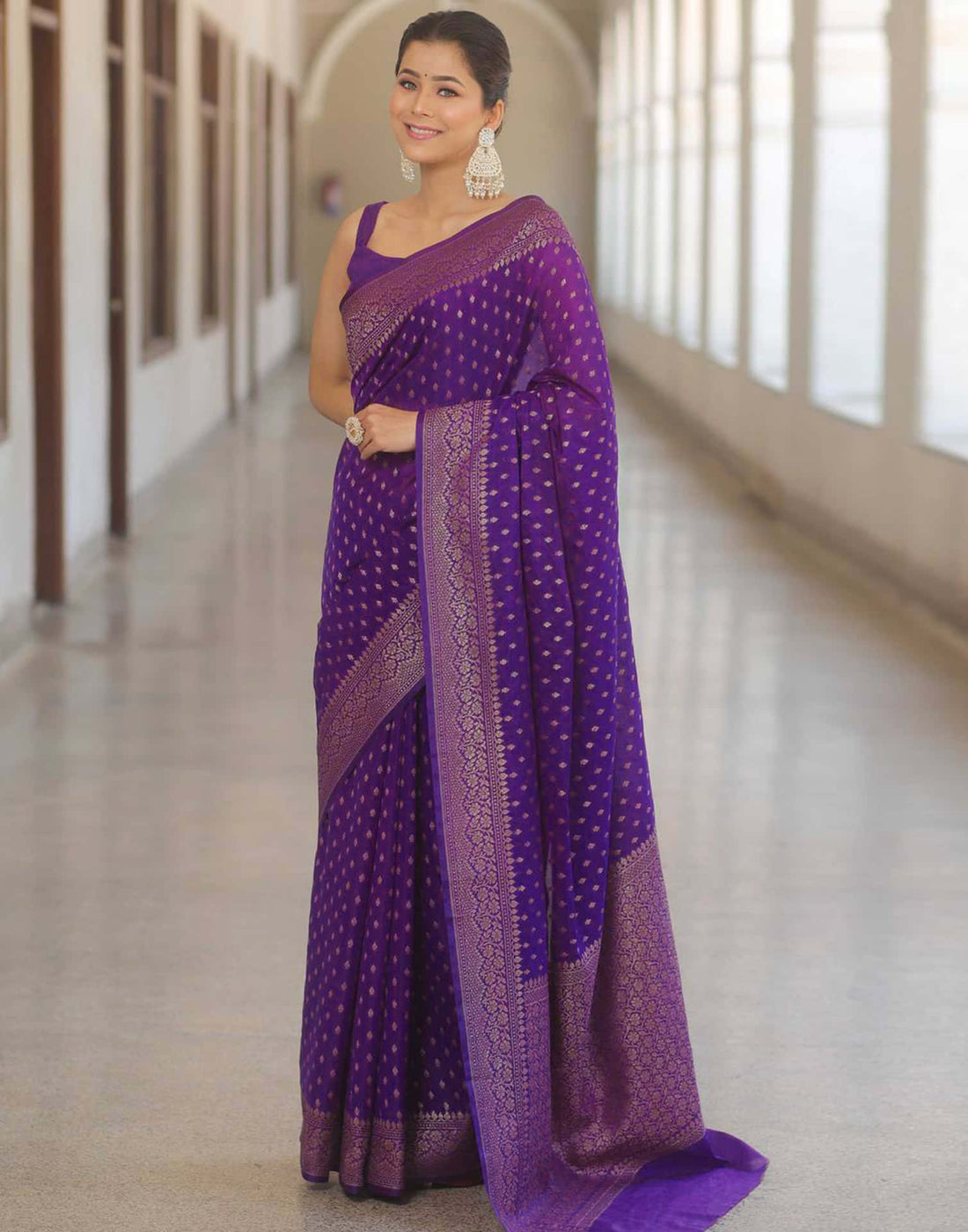 Dark Purple Silk Weaving Kanjivaram Saree