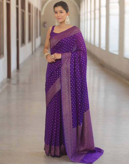 Dark Purple Silk Woven Banarasi Saree