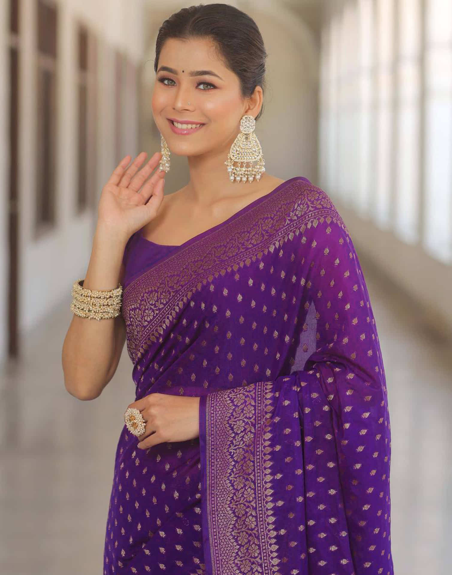 Dark Purple Silk Woven Banarasi Saree