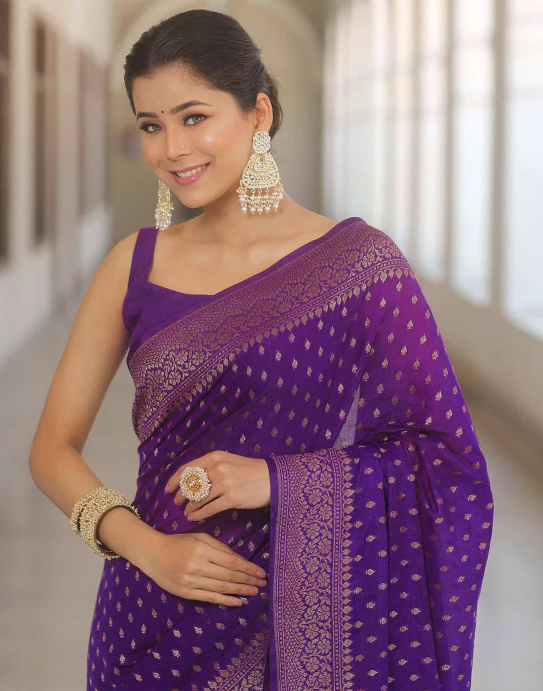 Purple Silk Woven Kanjivaram Saree