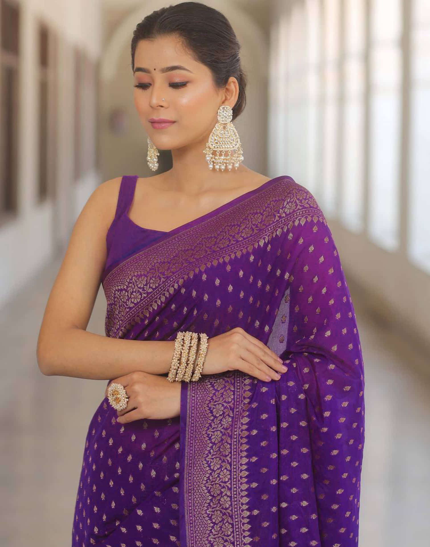 Dark Purple Silk Woven Banarasi Saree