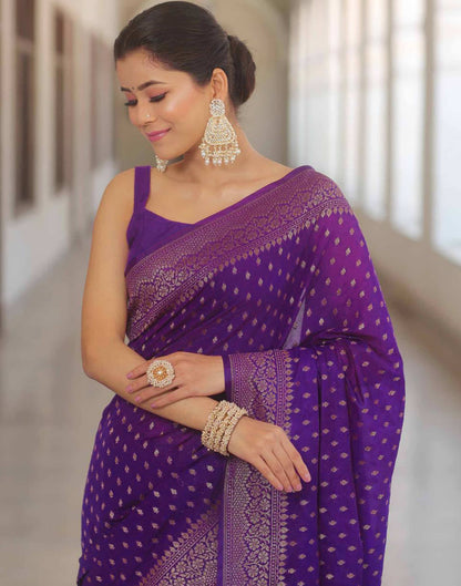 Dark Purple Silk Woven Banarasi Saree