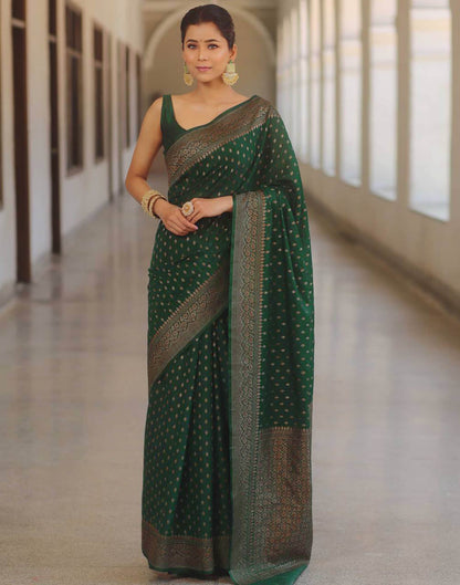 Dark Green Silk Woven Banarasi Saree