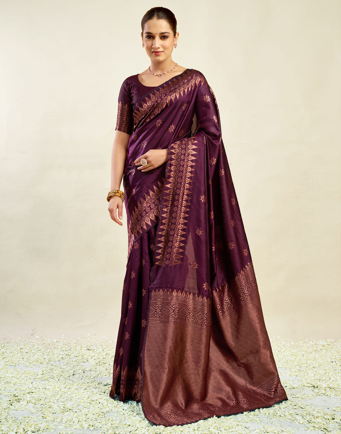 Wine Silk Weaving Banarasi Saree