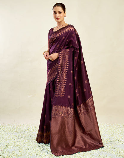 Wine Silk Weaving Banarasi Saree