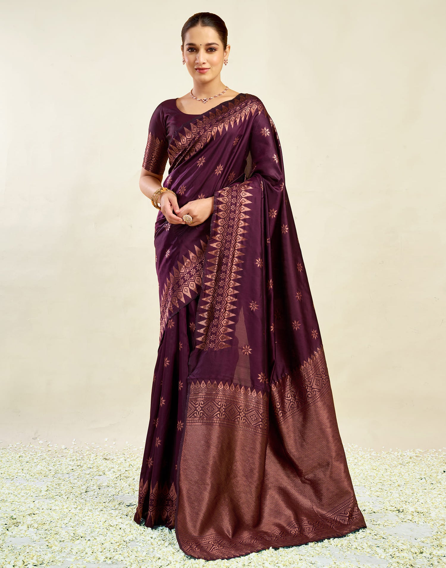 Wine Silk Weaving Banarasi Saree