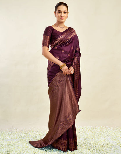 Wine Silk Weaving Banarasi Saree