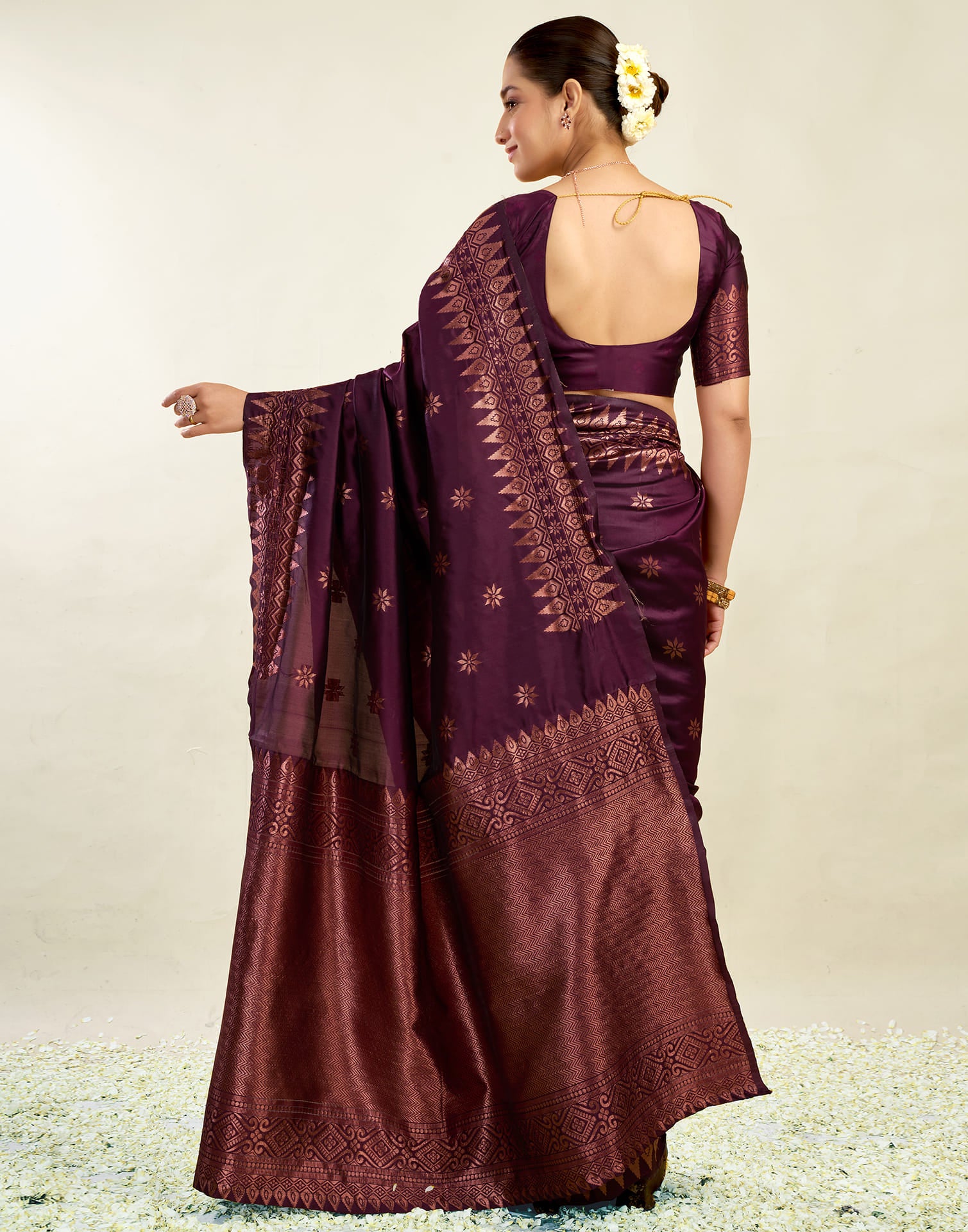 Wine Silk Weaving Banarasi Saree