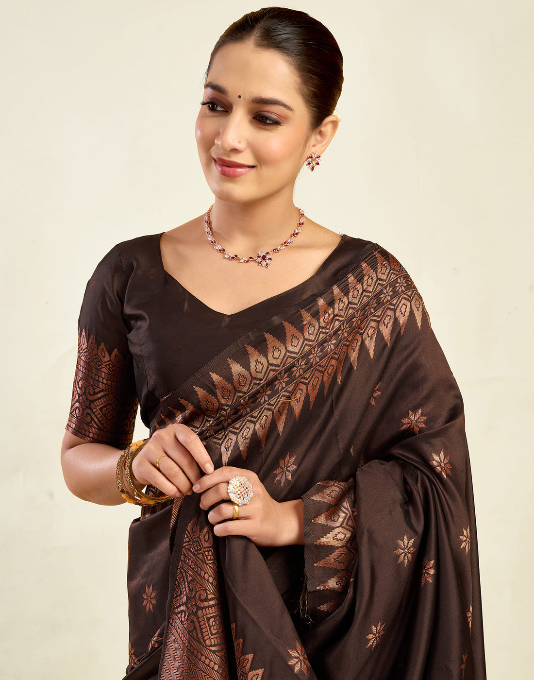 Brown Silk Weaving Banarasi Saree