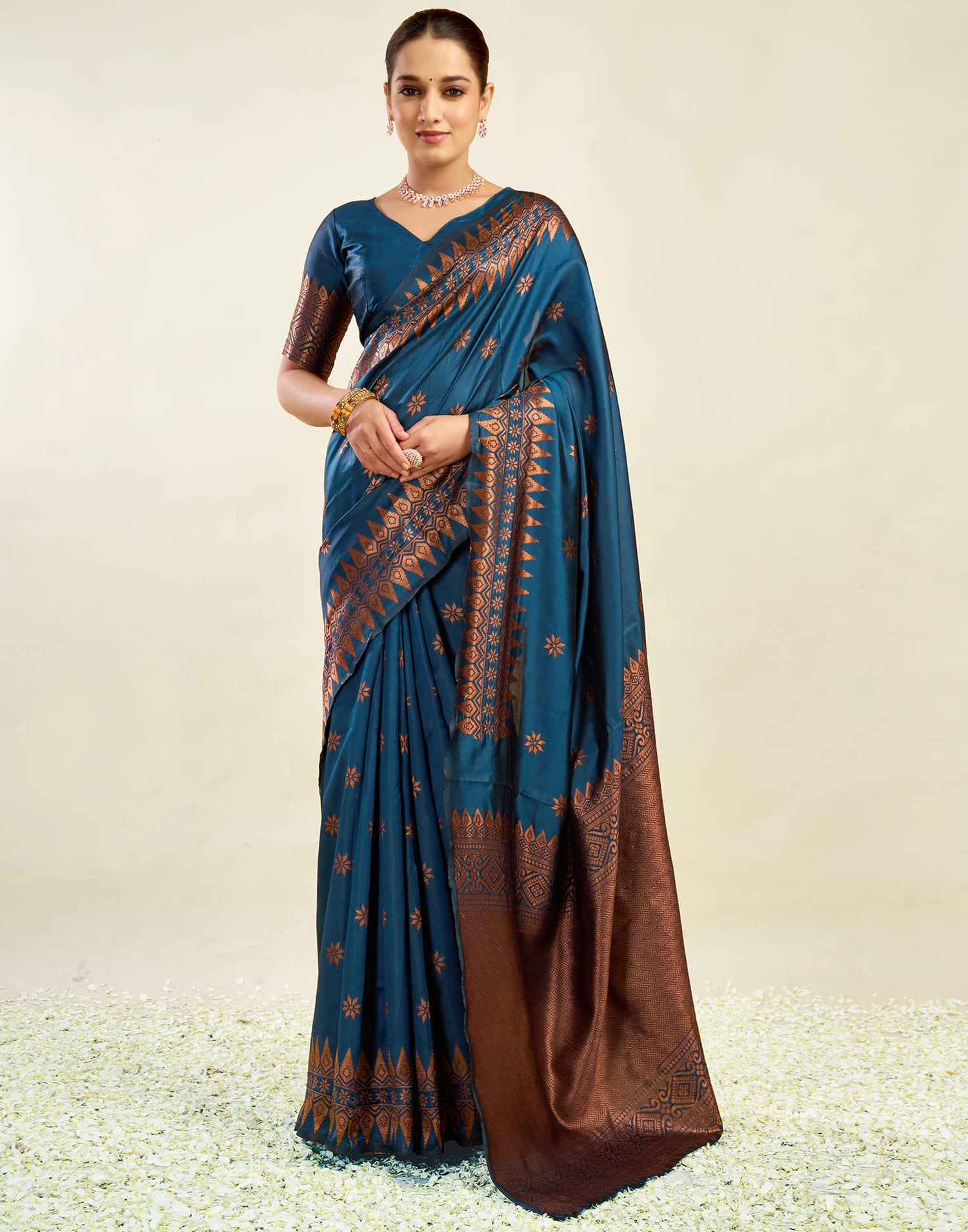 Teal Blue Silk Weaving Banarasi Saree