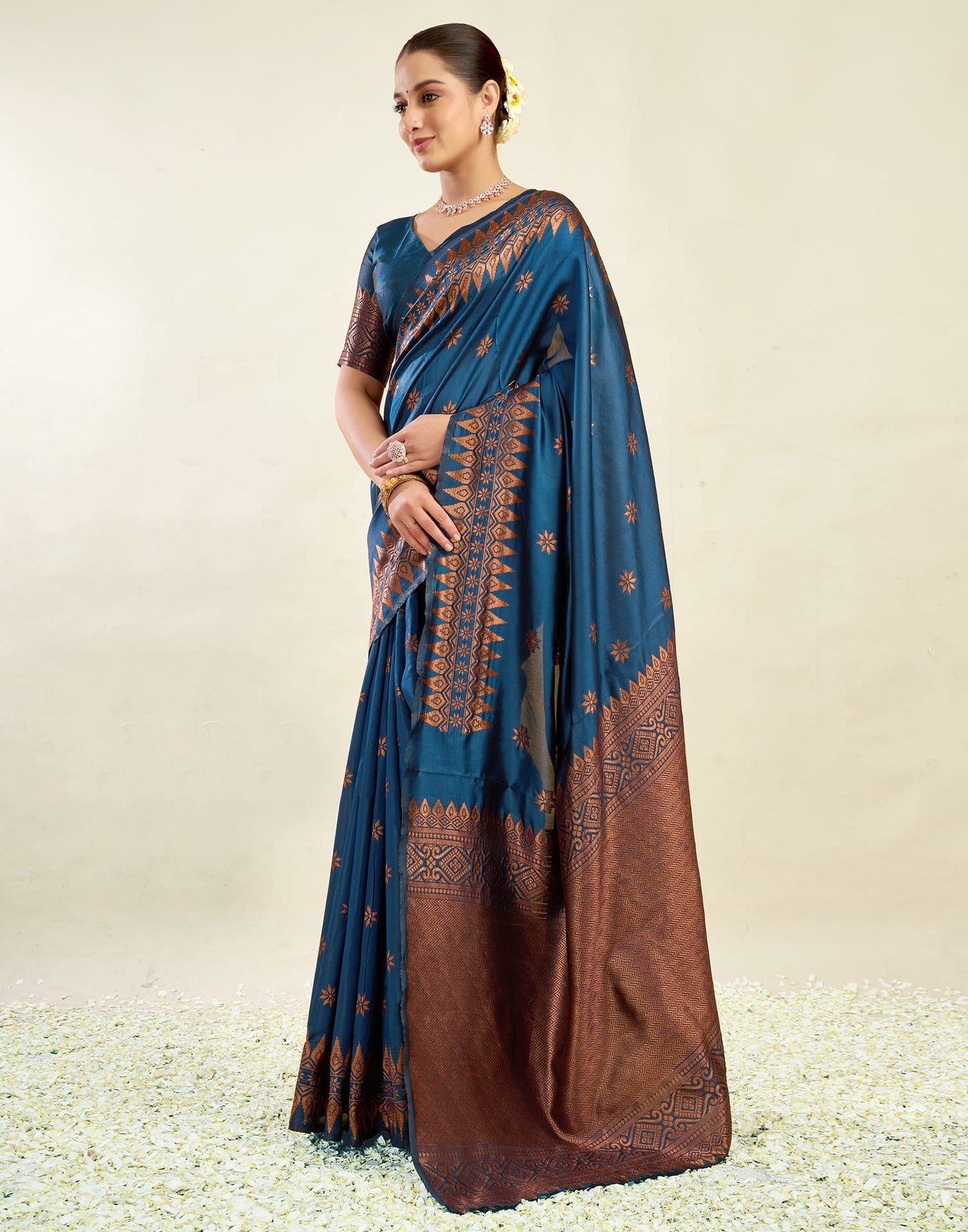 Teal Blue Silk Weaving Banarasi Saree