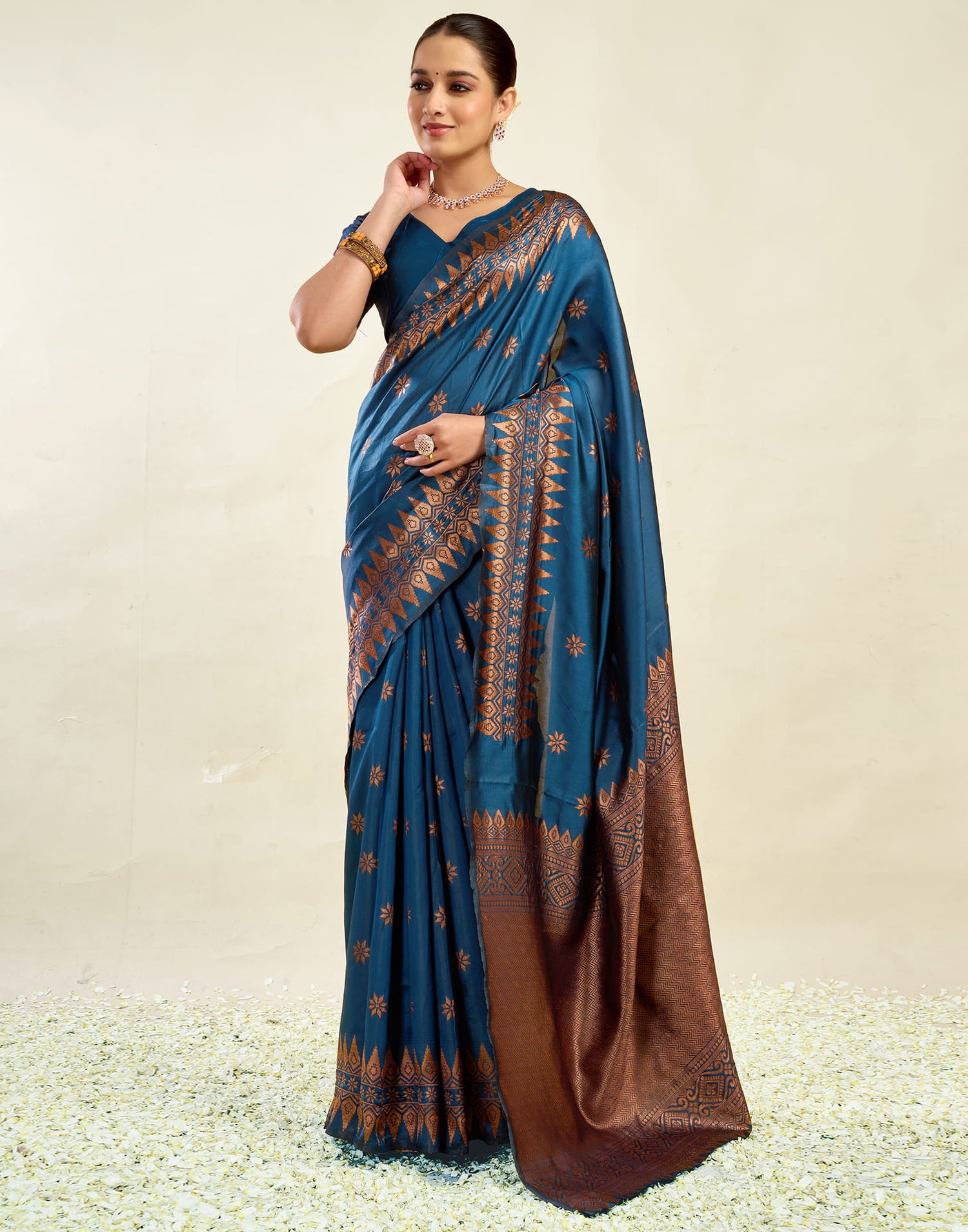 Teal Blue Silk Weaving Banarasi Saree