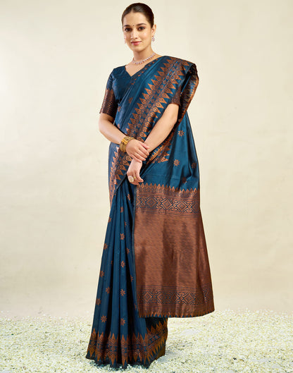 Teal Blue Silk Weaving Banarasi Saree