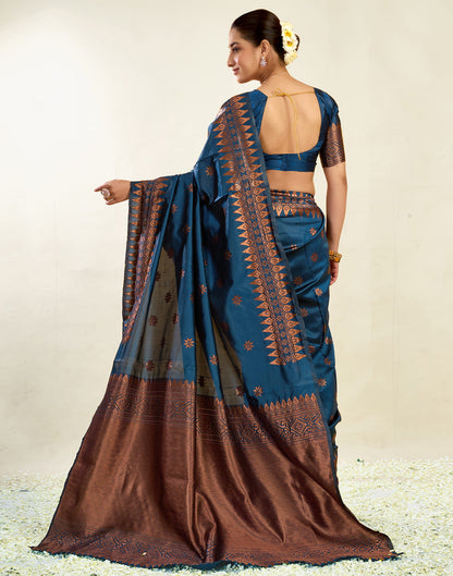 Teal Blue Silk Weaving Banarasi Saree