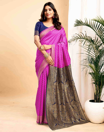 Pink Silk Blend Woven Banarasi Saree