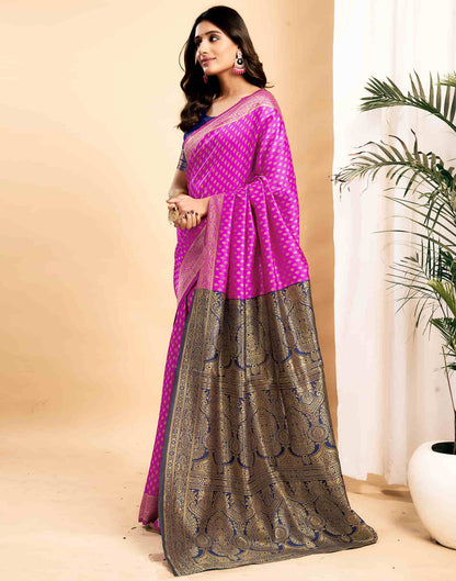 Pink Silk Blend Woven Banarasi Saree