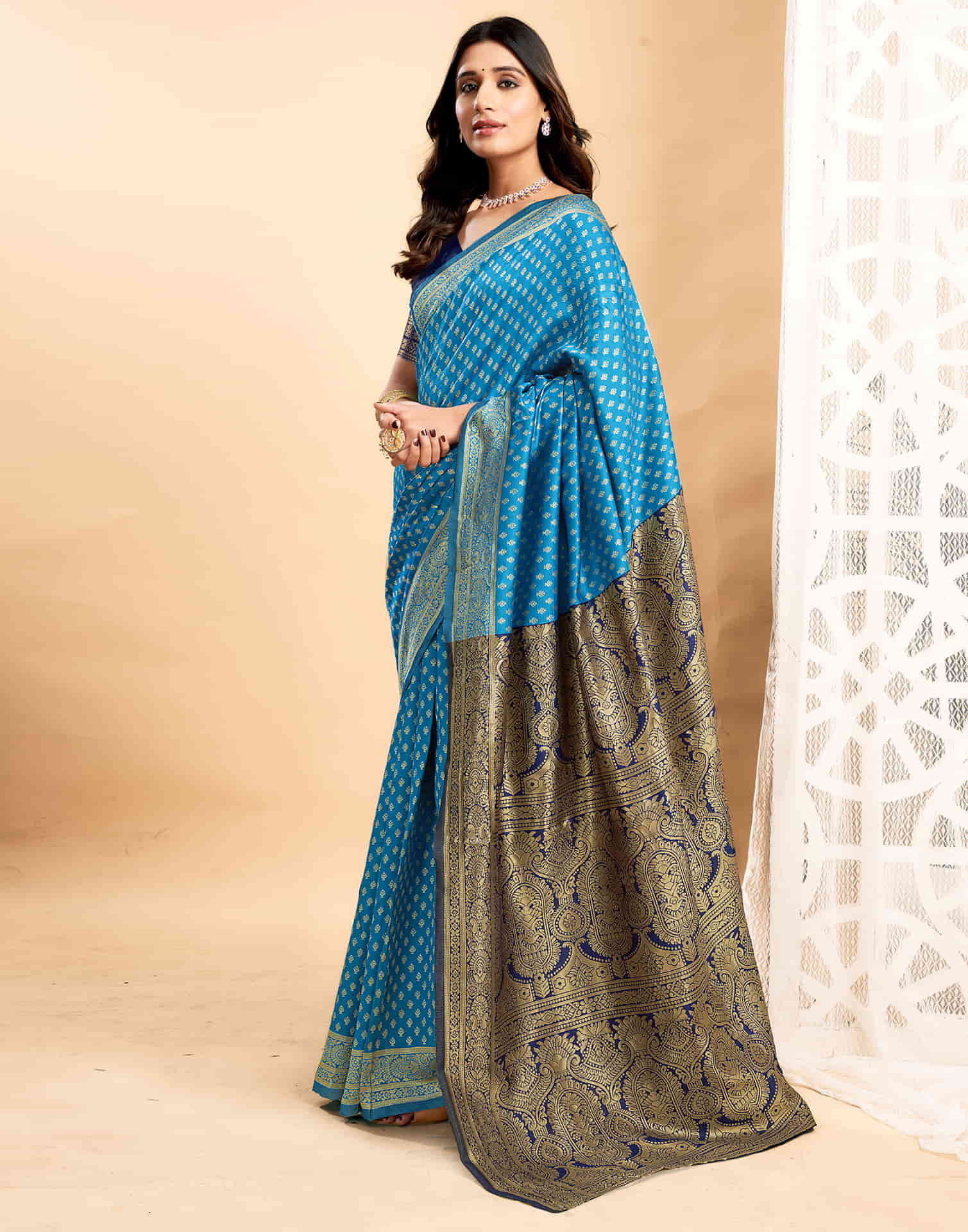 Blue Silk Blend Woven Banarasi Saree