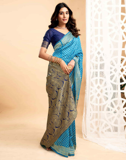 Blue Silk Blend Woven Banarasi Saree