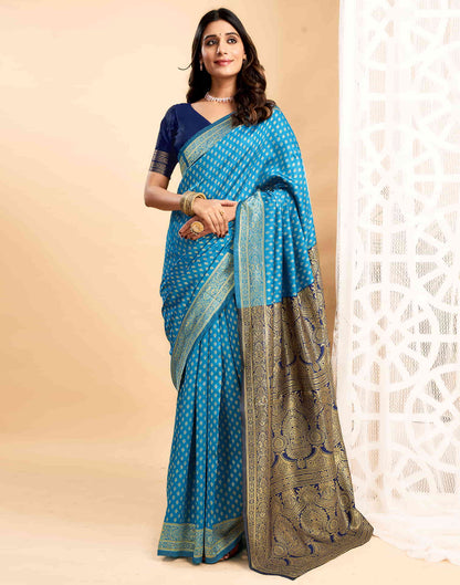 Blue Silk Blend Woven Banarasi Saree