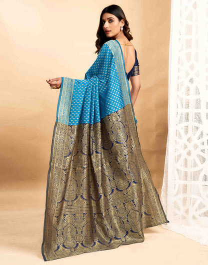 Blue Silk Blend Woven Banarasi Saree