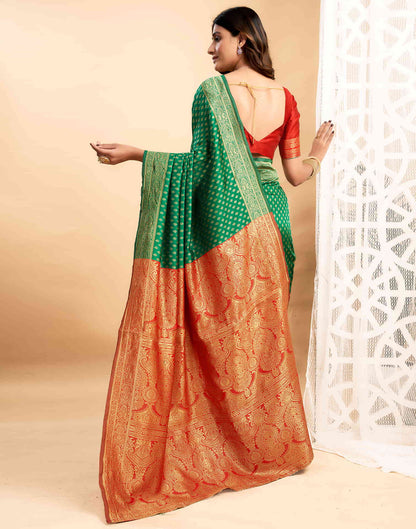 Green Silk Blend Woven Banarasi Saree