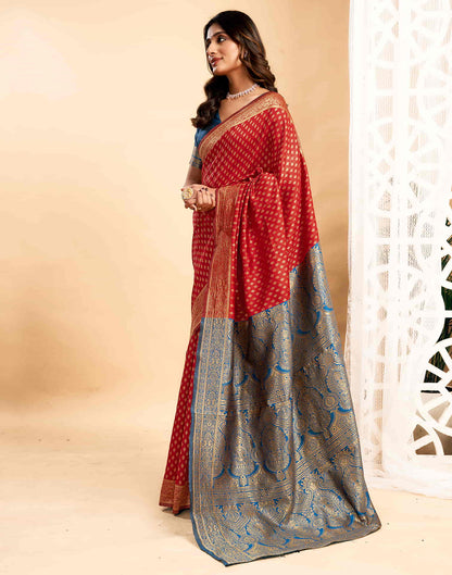 Red Silk Blend Woven Banarasi Saree