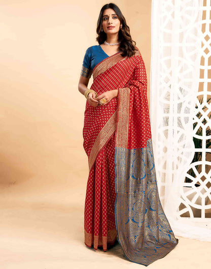 Red Silk Blend Woven Banarasi Saree