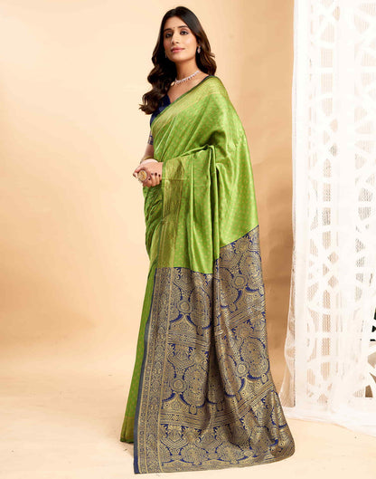 Green Silk Blend Woven Banarasi Saree