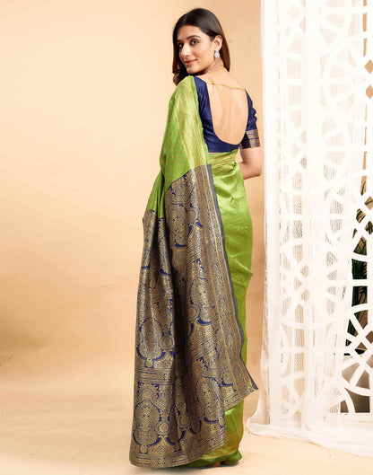 Green Silk Blend Woven Banarasi Saree