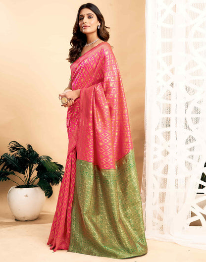 Pink Silk Blend Woven Banarasi Saree