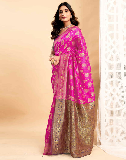 Pink Silk Blend Woven Banarasi Saree