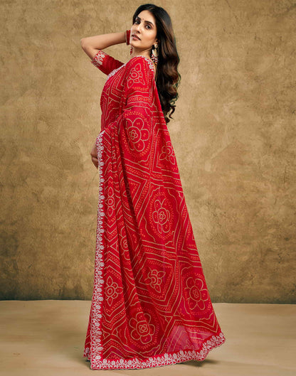 Red Georgette Printed Bandhani Saree