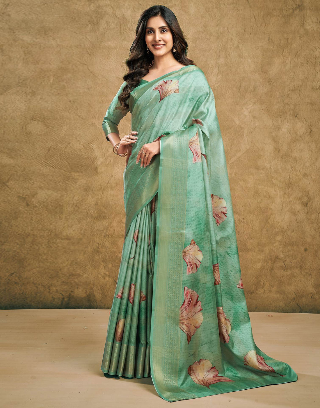 Light Pista Green Printed Silk Saree