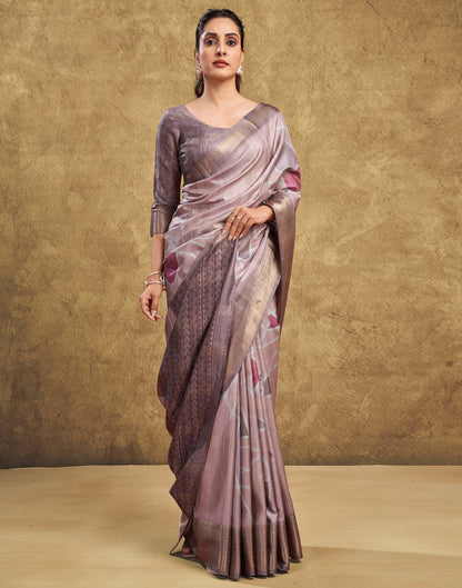 Beige Printed Silk Saree