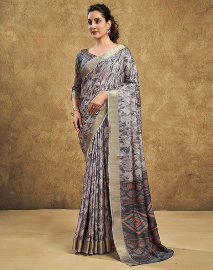 Grey Printed Chanderi Saree
