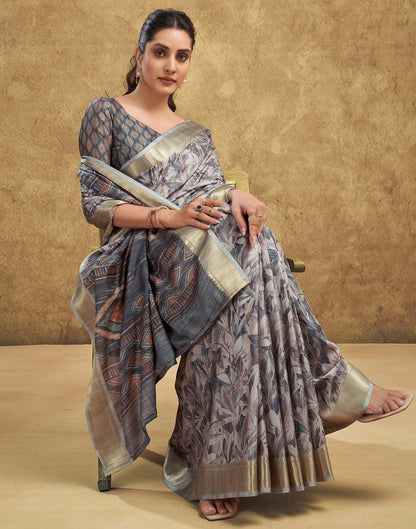 Grey Printed Chanderi Saree