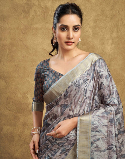 Grey Printed Chanderi Saree
